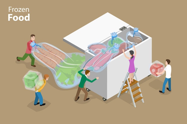 3D Isometric Flat Vector Conceptual Illustration of Frozen Food