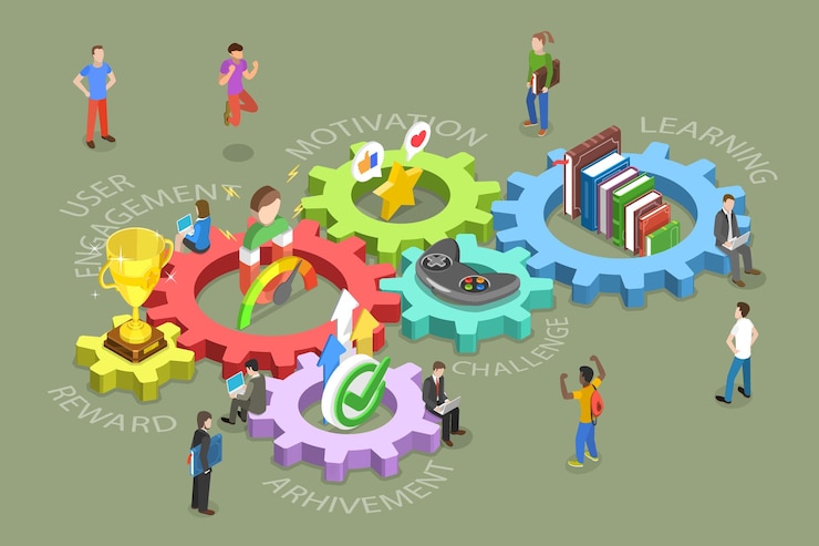 Vector 3d isometric flat vector conceptual illustration of gamification