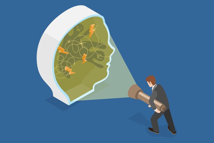 Vector 3d isometric flat vector conceptual illustration of hidden fears