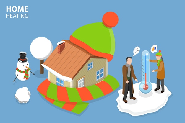 3D Isometric Flat Vector Conceptual Illustration of Home Heating