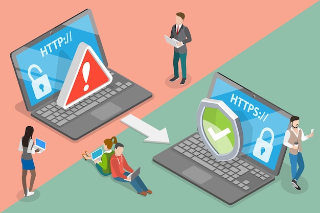 3D Isometric Flat Vector Conceptual Illustration of HTTP Vs HTTPS Protocol