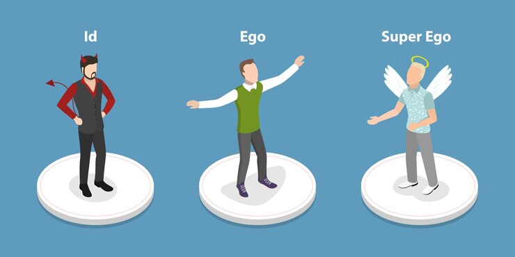 Vector 3d isometric flat vector conceptual illustration of id ego and superego