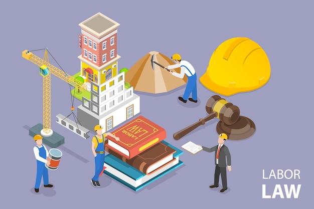 Vector 3d isometric flat vector conceptual illustration of labor law