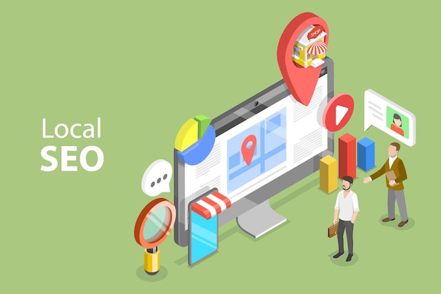 3D Isometric Flat Vector Conceptual Illustration of Local SEO