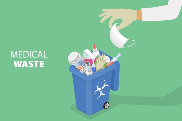 Vector 3d isometric flat vector conceptual illustration of medical waste disposal