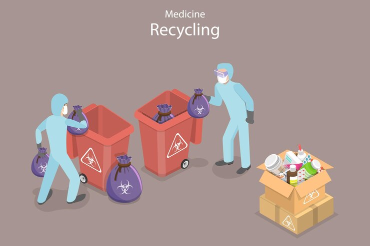 Vector 3d isometric flat vector conceptual illustration of medicine recycle