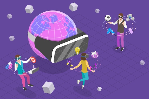 3d isometric flat vector conceptual illustration of metaverse virtual worlds