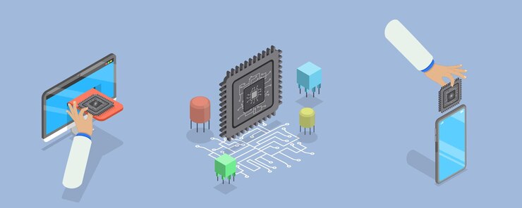 Vector 3d isometric flat vector conceptual illustration of microchip