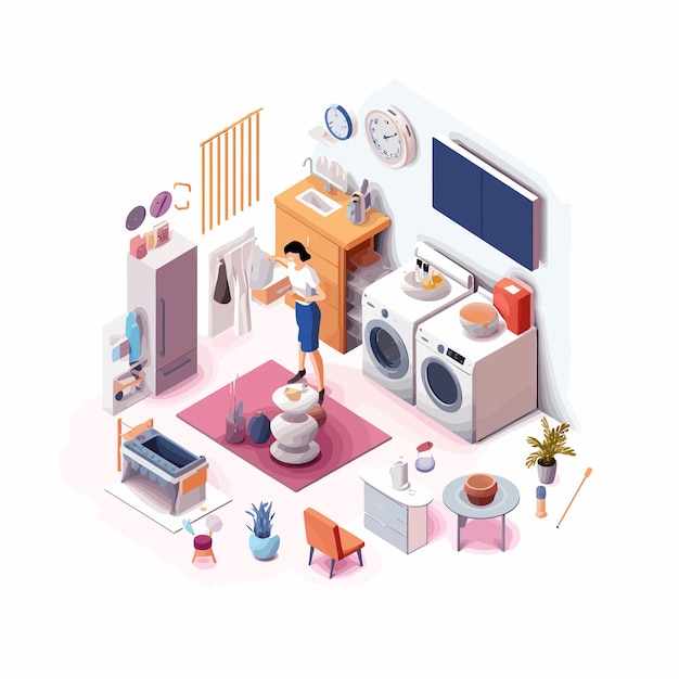 Vettore 3d_isometric_flat_vector_conceptual_illustration_of_female