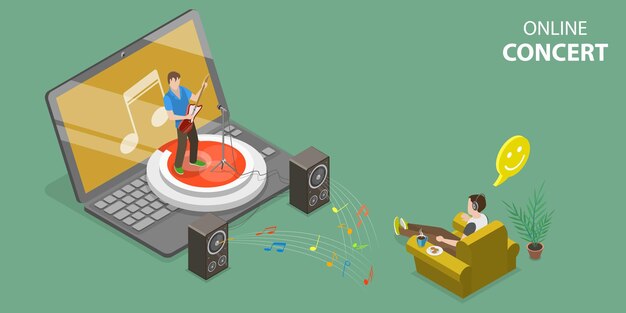 3d isometric flat vector conceptual illustration of online concert