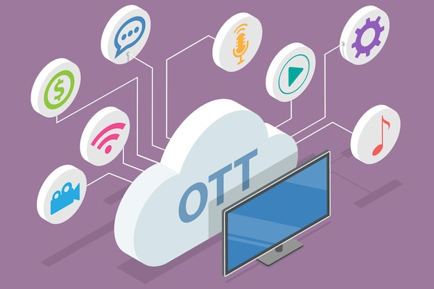 Vector 3d isometric flat vector conceptual illustration of ott platform