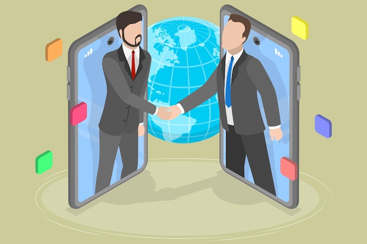 Vector 3d isometric flat vector conceptual illustration of peer to peer business model
