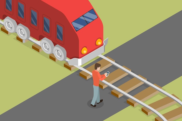 3D Isometric Flat Vector Conceptual Illustration of Railroad Safety Rules