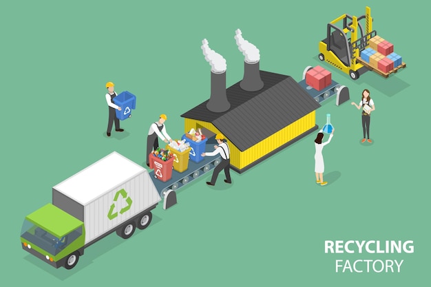 3d isometric flat vector conceptual illustration of recycling factory