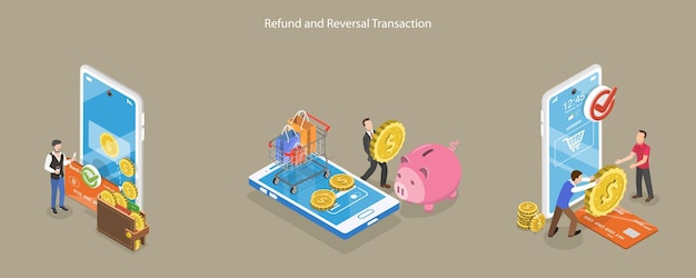 3D Isometric Flat Vector Conceptual Illustration of Refund And Reversal Transaction