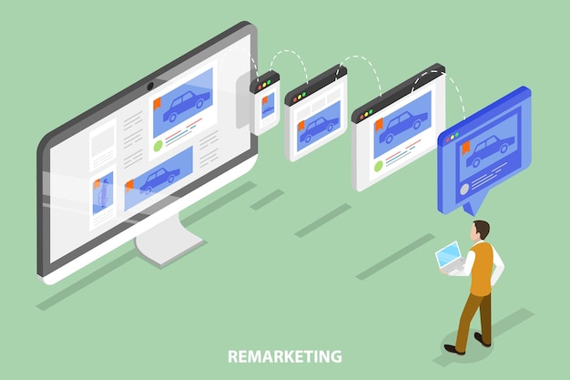 3D Isometric Flat Vector Conceptual Illustration of Remarketing Marketing Campaign