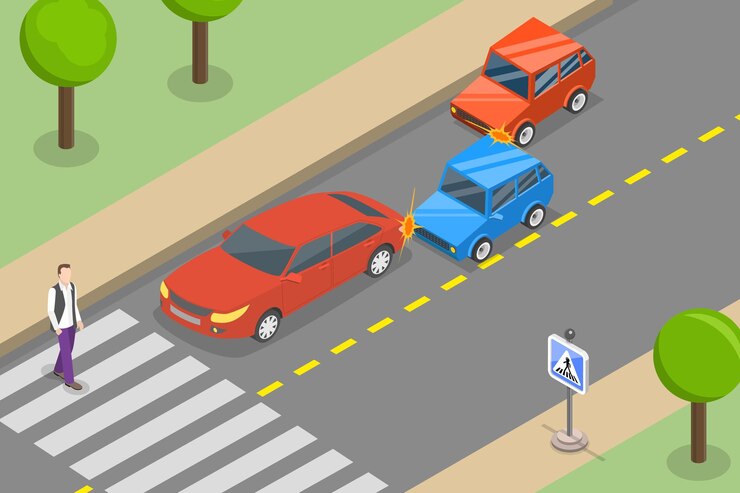 Vector 3d isometric flat vector conceptual illustration of road accident