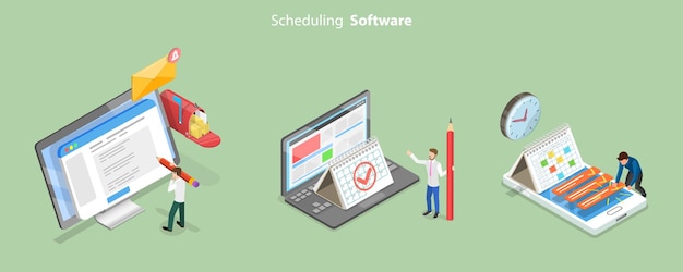 3D Isometric Flat Vector Conceptual Illustration of Scheduling Software
