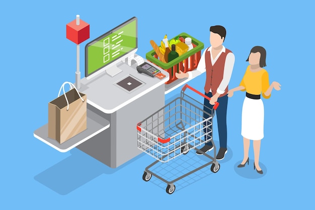 3D Isometric Flat Vector Conceptual Illustration of Selfcheckout