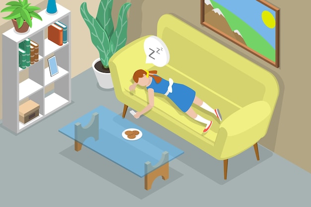 3d isometric flat vector conceptual illustration of sleeping kid