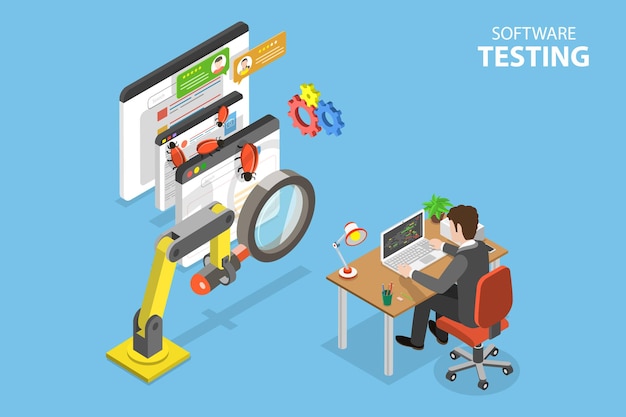 3d isometric flat vector conceptual illustration of software testing