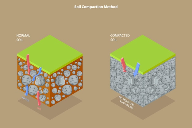 Vector 3d isometric flat vector conceptual illustration of soil compaction method