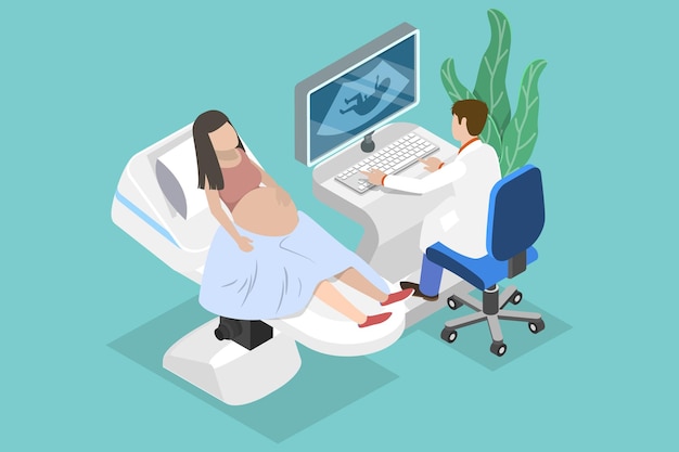 Vector 3d isometric flat vector conceptual illustration of ultrasound pregnancy diagnostic