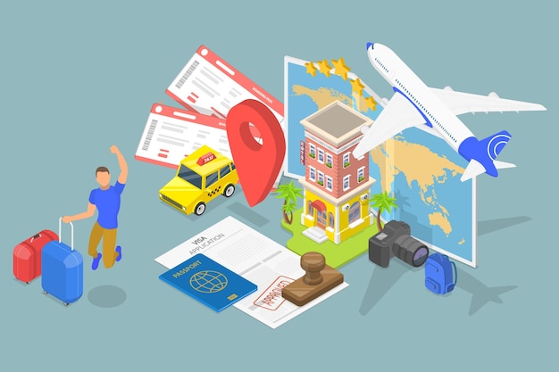 3d isometric flat vector conceptual illustration of visa application approving