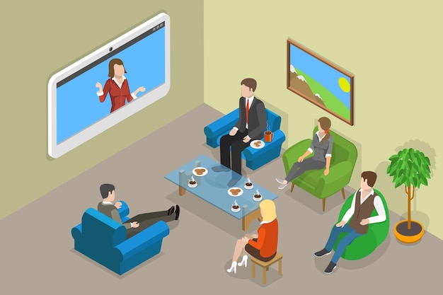 3D Isometric Flat Vector Conceptual Illustration of Web Conferencing