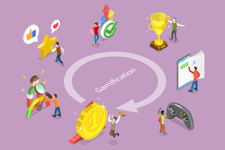 Vector 3d isometric flat vector conceptuele illustratie van gamification