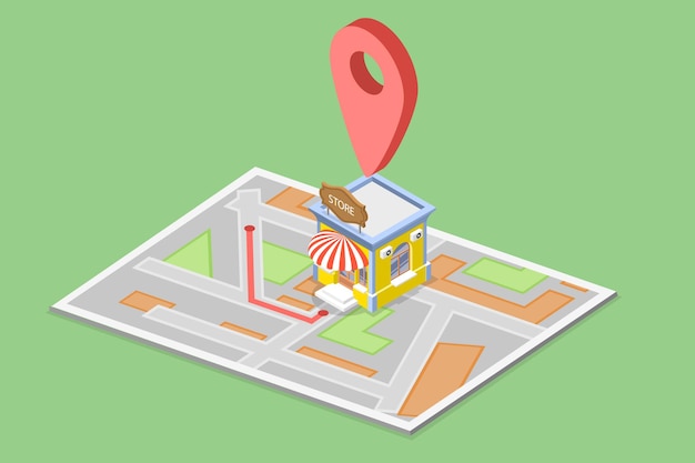 Vector 3d isometric flat vector icon of store location
