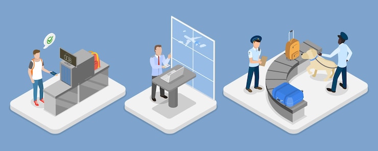 Vector 3d isometric flat vector illustration of airport security