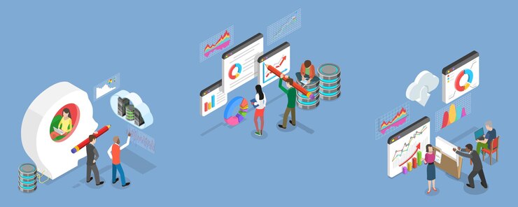 Vector 3d isometric flat vector illustration of big financial data