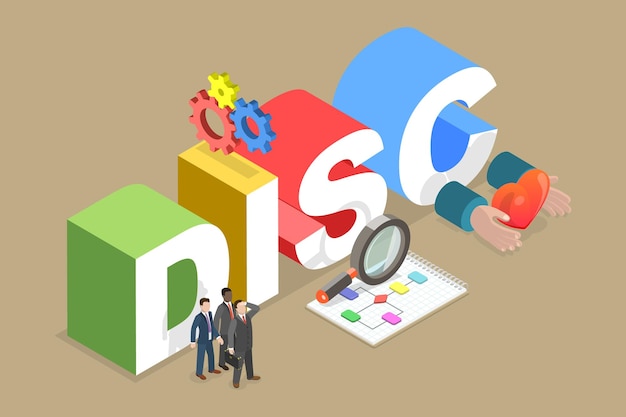3d isometric flat vector illustration of disc dominance influence steadiness and conscientiousness