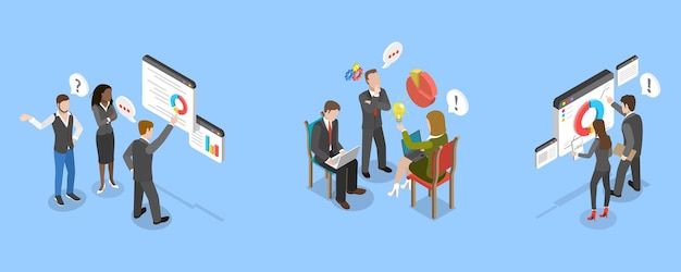 3d isometric flat vector illustration of mba graduate degree investment management