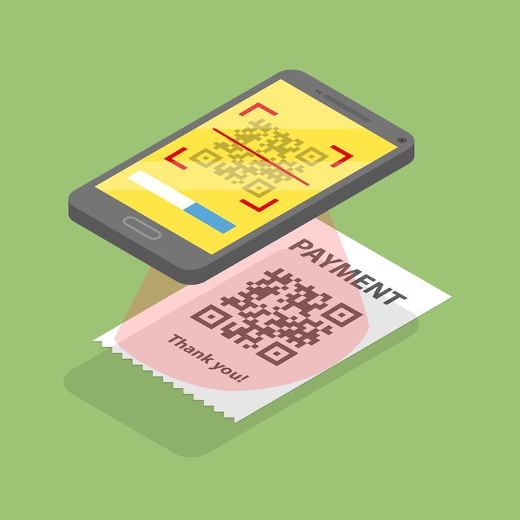 Vector 3d isometric flat vector illustration of mobile barcode reader