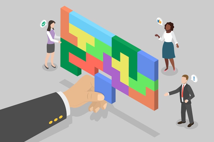 Vector 3d isometric flat vector illustration of problem management complex issue solving