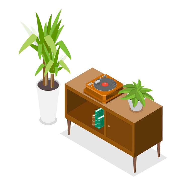 Vector 3d isometric flat vector illustration of retro style apartment cozy home item 3