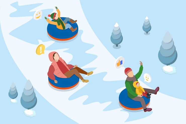 Вектор 3d-изометрическая плоская векторная иллюстрация снежной трубки во время зимнего отдыха