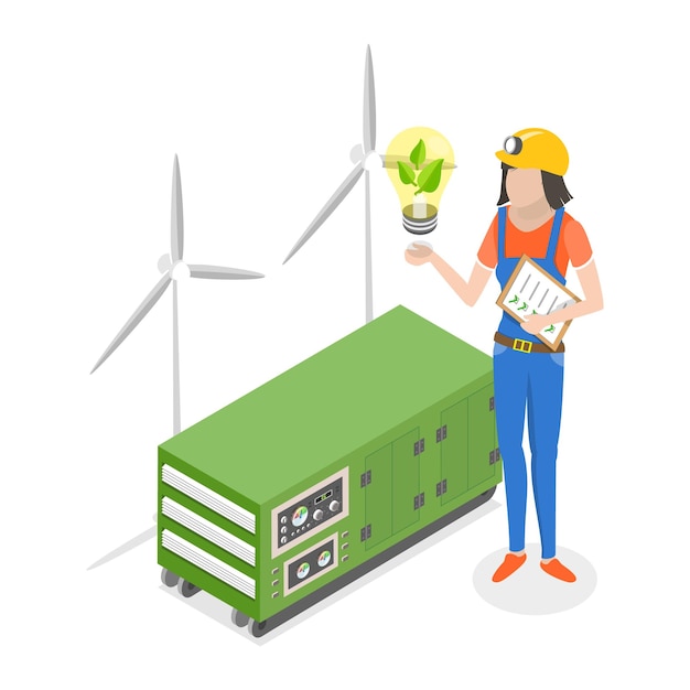 3D Isometric Flat Vector Illustration of Sustainable Energy Source Power Plants Item 2