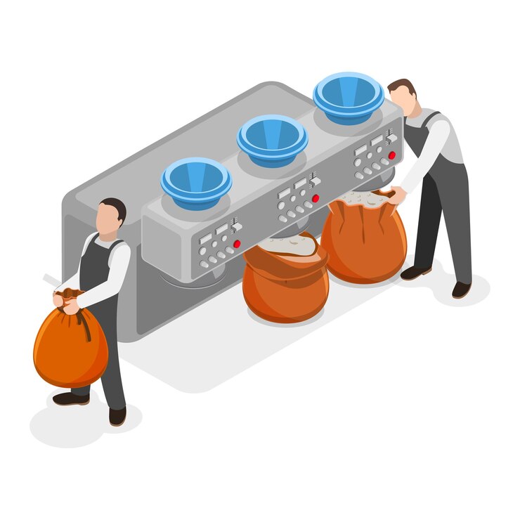 Vector 3d isometric flat vector illustration of wheat manufacture process manufacturing stages item 2