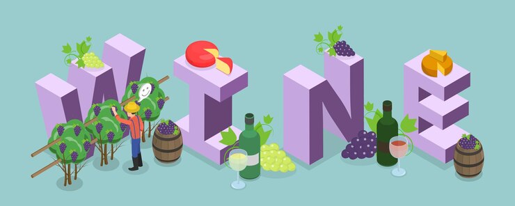 Vector 3d イソメトリック フラットベクトル イラスト ワインバナー ワインの生産と消費の概念