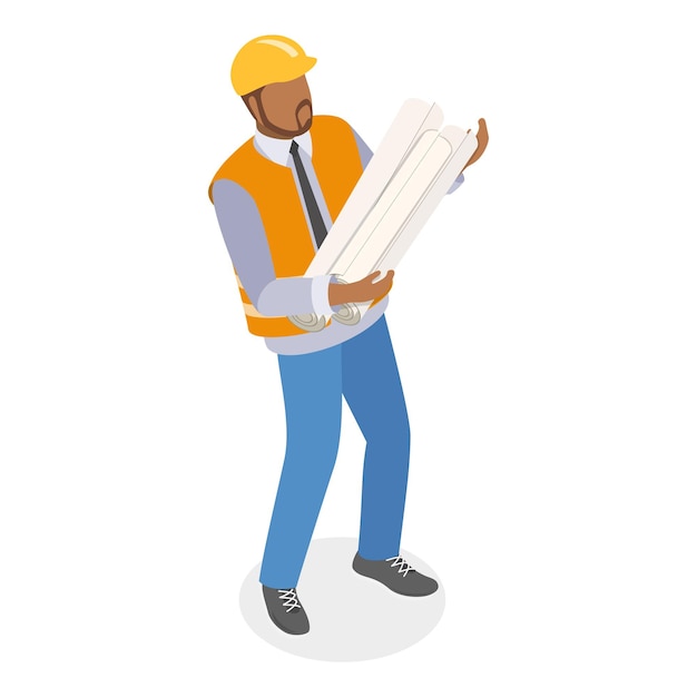 3d isometric flat vector illustration of workers construction engineers item 4