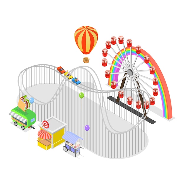 Vector 3d isometric flat vector set of amusement parks item 1