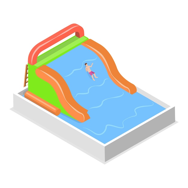 Vector 3d isometric flat vector set of aquapark scenes summer fun at pool item 3