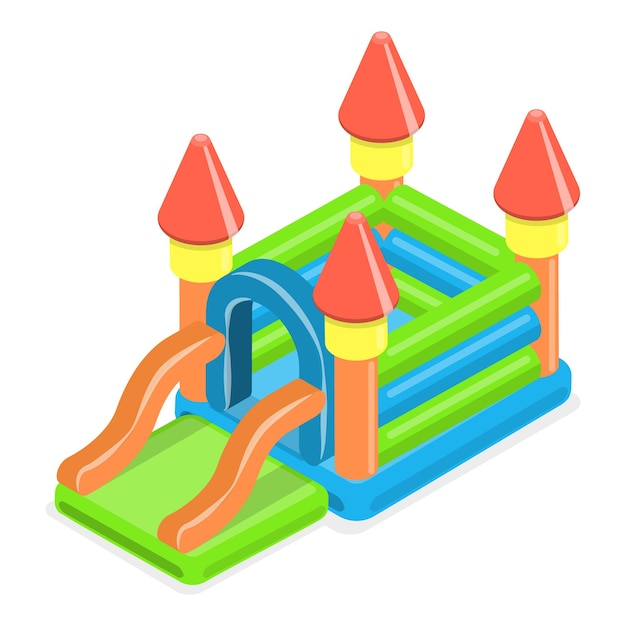 Vector 3d isometric flat vector set of bouncy inflatable castles entertainment for kids item 2