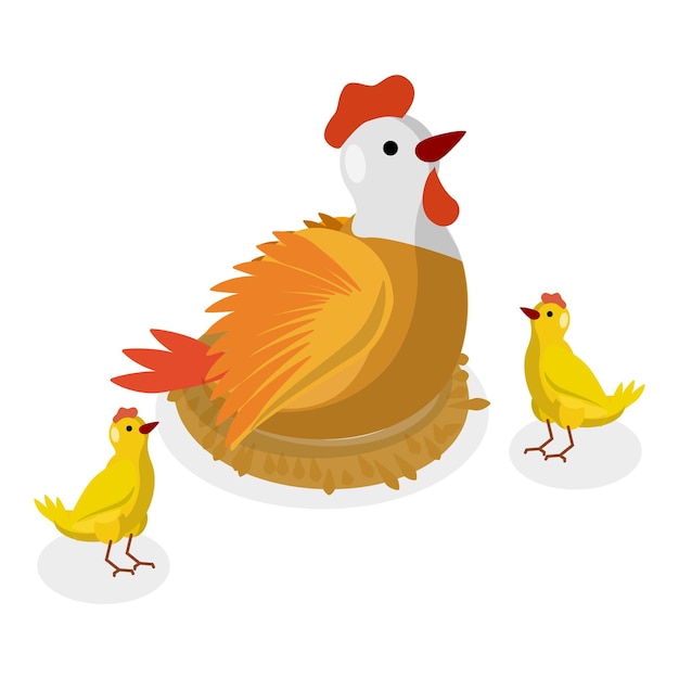 Vector 3d isometric flat vector set of chickens cute farm animals item 2