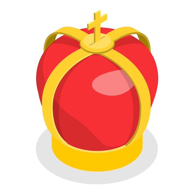 3D Изометрический плоский векторный набор драгоценностей монарха золотых корон. Пункт 1