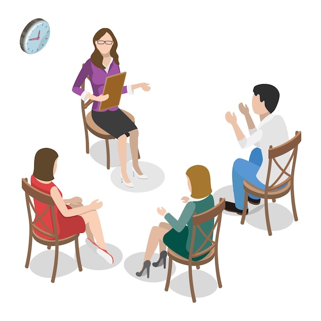 3D Isometric Flat Vector Set of Psychotherapy Session Scenes Item 6