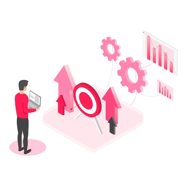 3d isometric illustration for business Isometry a man is passionate about data analysis